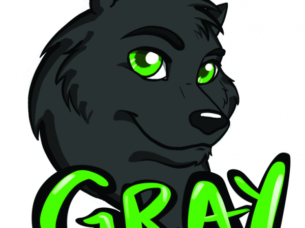 Gray's Badge A cartoon rendering of a gray wolf.