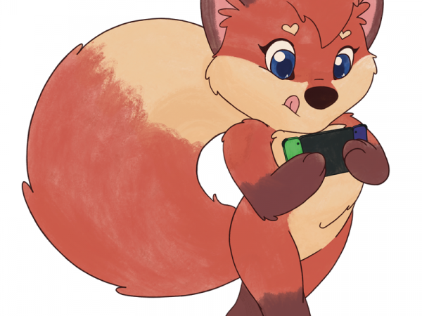 Gamer Fox A cartoon fox playing video games.
