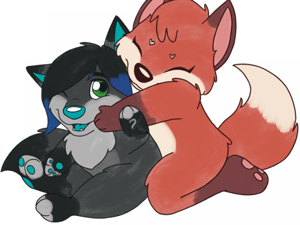 Huggles! A cartoon fox hugging another fox.
