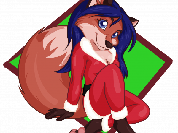 A cartoon fox in a Christmas outfit.