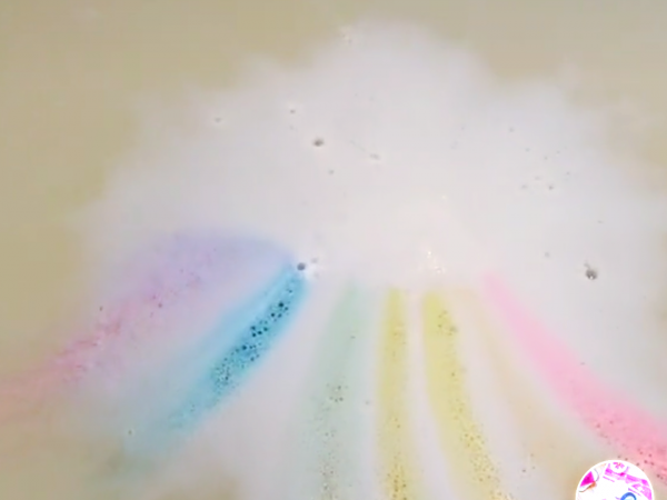 A photo of the Rainbow Cloud in the bath water.