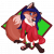 A cartoon fox in a Christmas outfit.