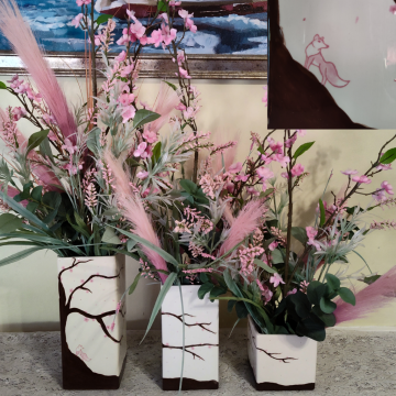 Sakura Fox Vase Trio